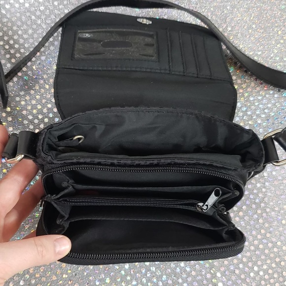 Black Patterned Multi Pocket Shoulder Bag/Purse - Picture 2 of 6